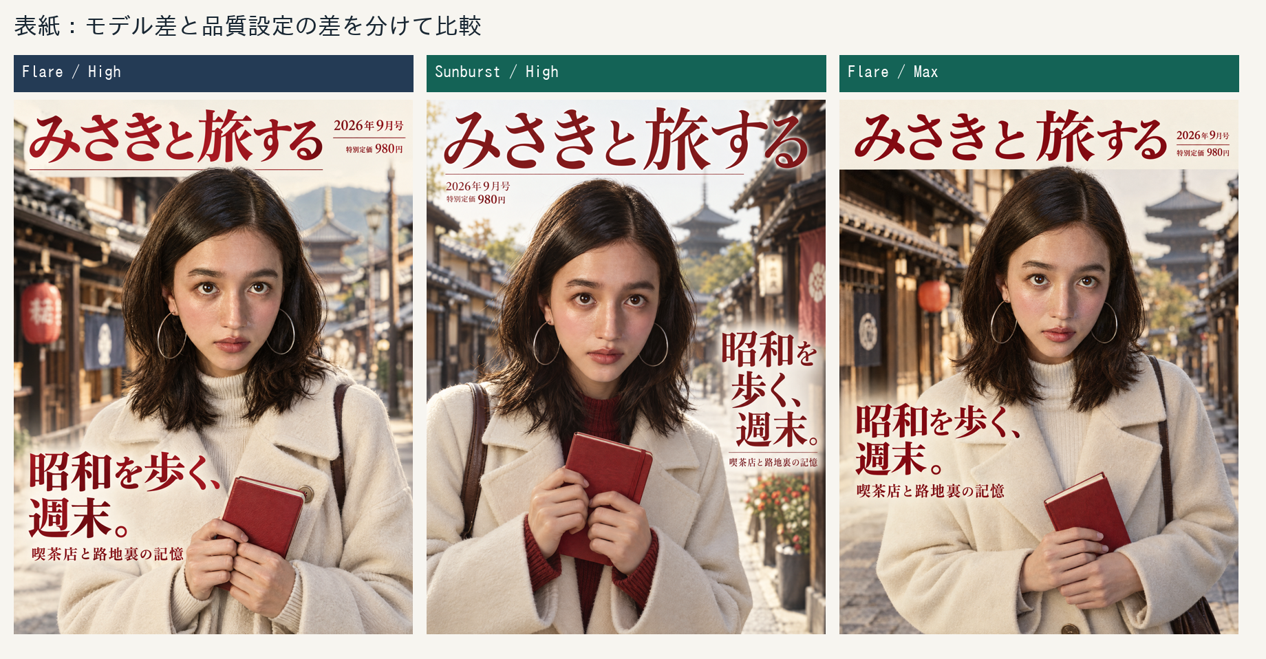 Flare High、Sunburst High、Flare Maxの日本語表紙比較